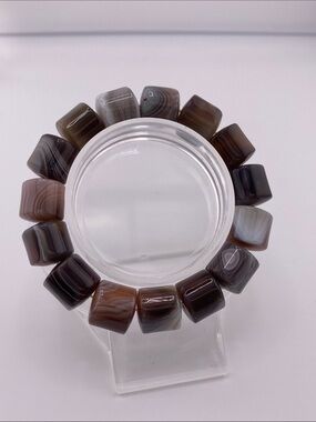 Banded Agate Bracelet - Natural Multi-Color Barrel Beads with Silk Banding